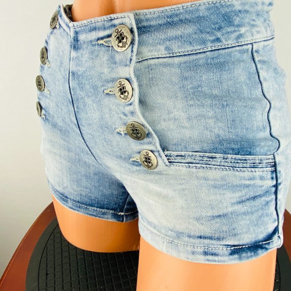 Rue 21 Panel Front Jean Shorts Anchor Buttons 1/2 - Picture 4 of 10
